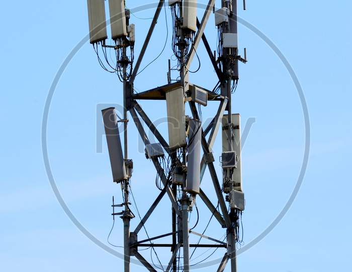 Closeup of the top of a cellular base station