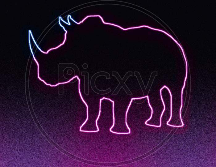 The beautiful outline of Elephant, with neon lighting. animal outline with neon light effect isolated on black background.