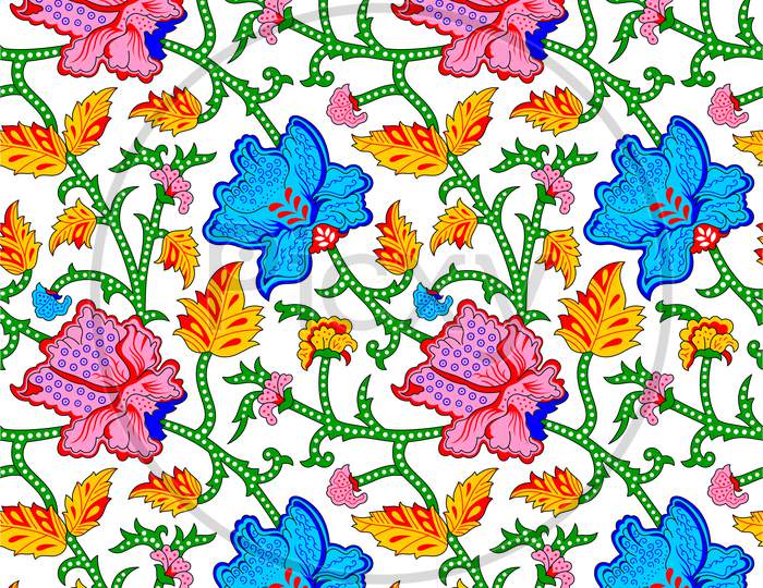 Kalamkari Outline Flower Pattern Design.