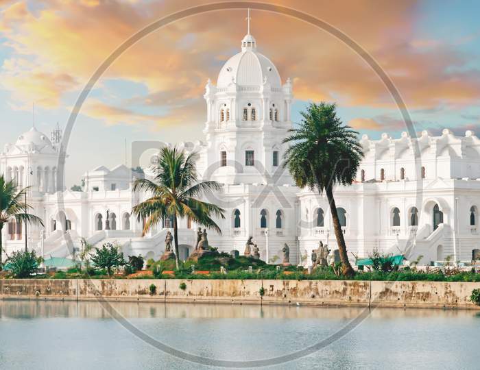 Ujjayanta Palace, Tripura. The Gleaming White Ujjayanta Palace Located In The Capital City
