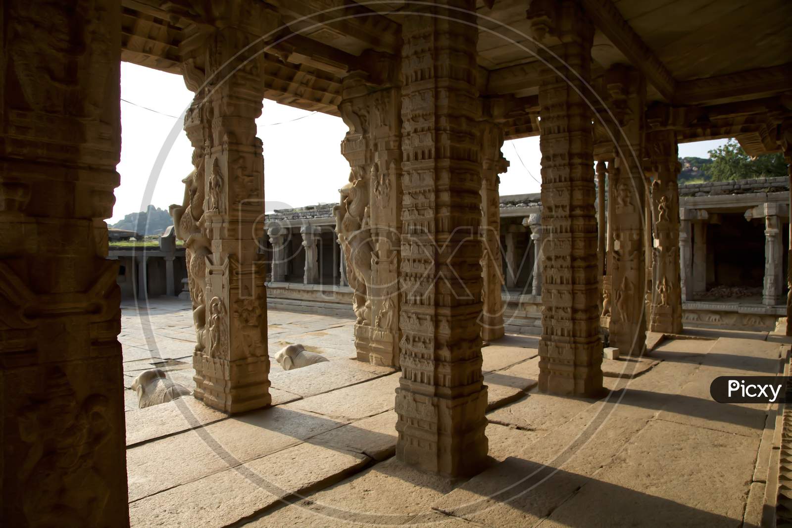 India Columns Of The Vitthala Temple, Hampi, Columns Seen From Inside The Temple At Hampi