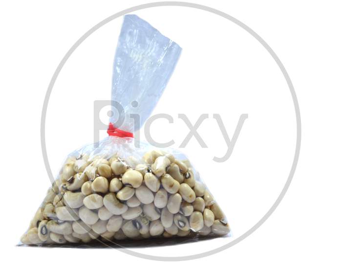 Black Eyed Beans In Bag On Isloated White Background