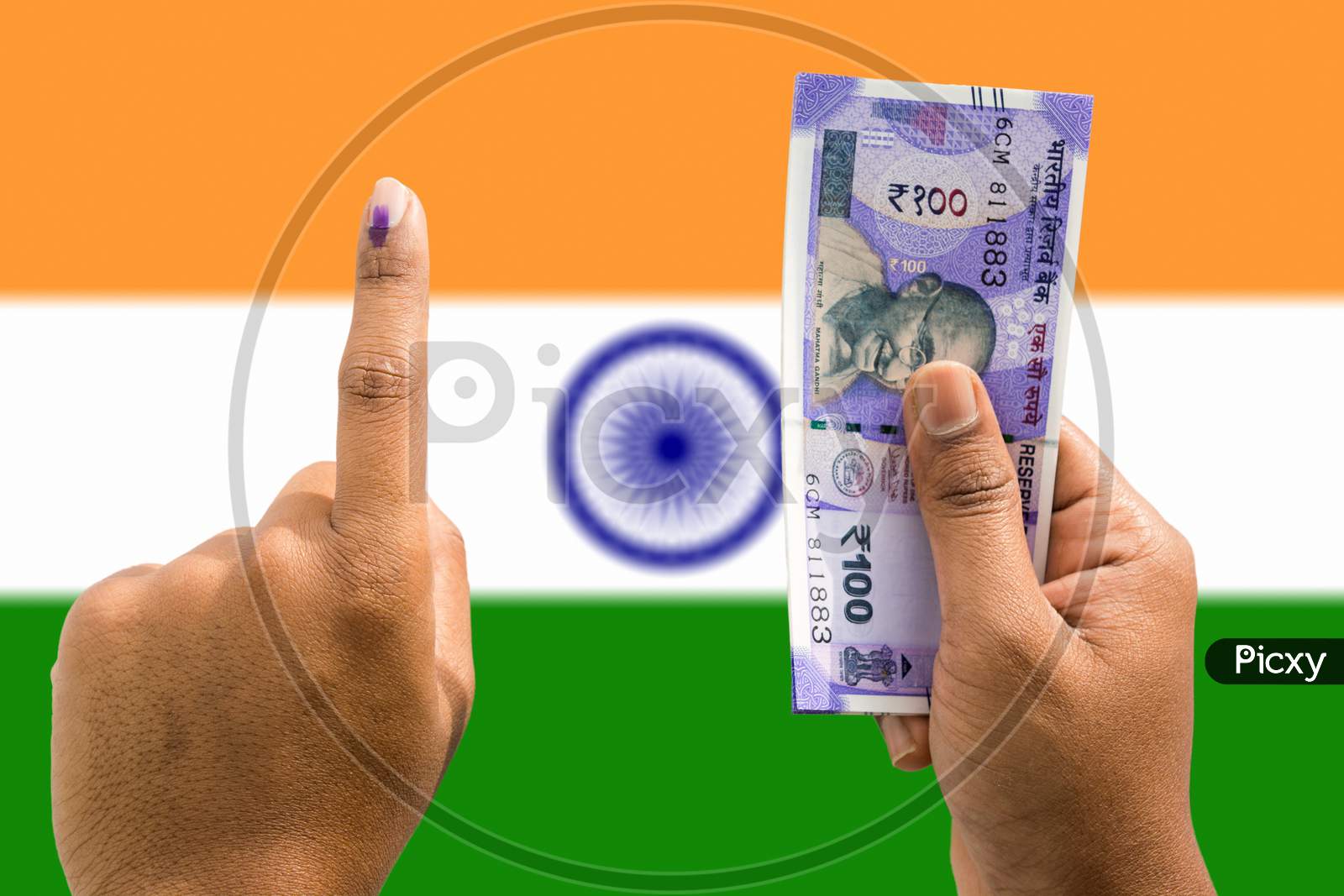 Hand Holding Money And Vote A Concept Of Political Corruption The Purchase Of Votes In Elections On Isolated Background.