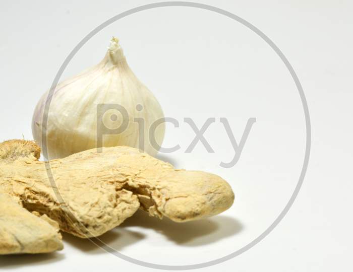 Ginger And Garlic On White Isloated Background