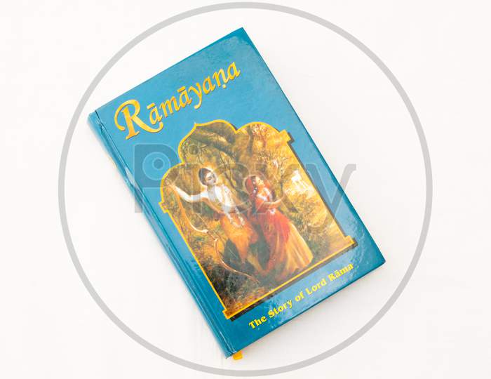 The Epic Hindu Mythology Ramayana Book On Isolated Background.