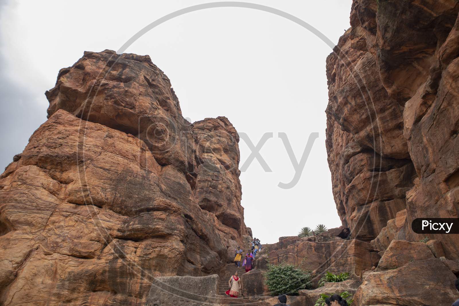 Tourists at Badami Cave temples in Karnataka