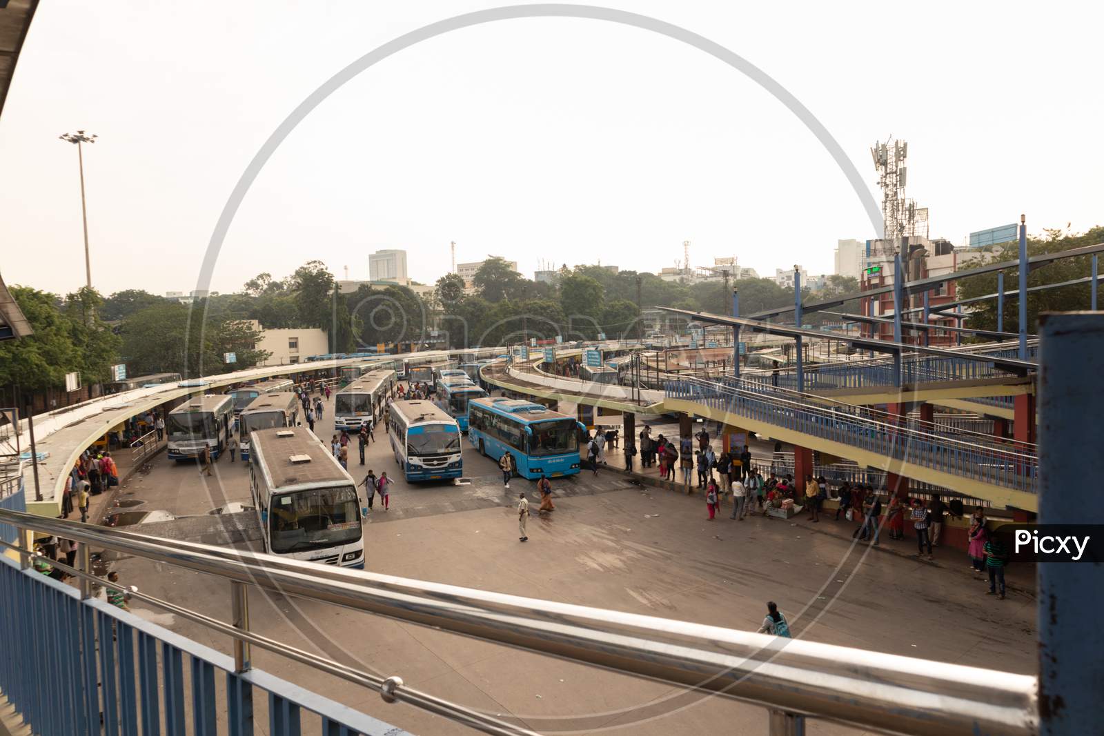 Bangalore India June 3, 2019:Buses In The Kempegowda Bus Station Known As Majestic During Morning Time Traffic Congestion.