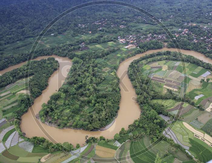 Kulonprogo landscapes is still green, natural harmony between the Progo river and the rice fields
