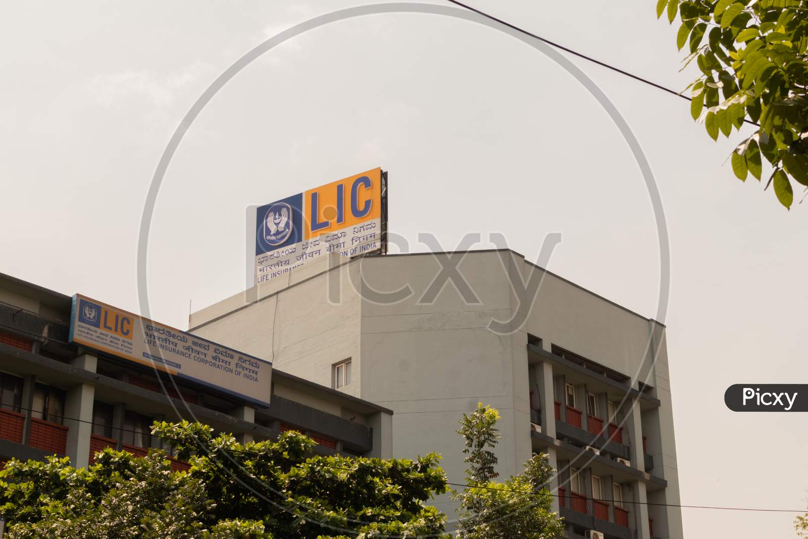 Bangalore, Karnataka India-June 04 2019 : Lic Or Life Insurance Corporation Of India Bill Board On Top Of The Building Near Townhall Bengalore, India.
