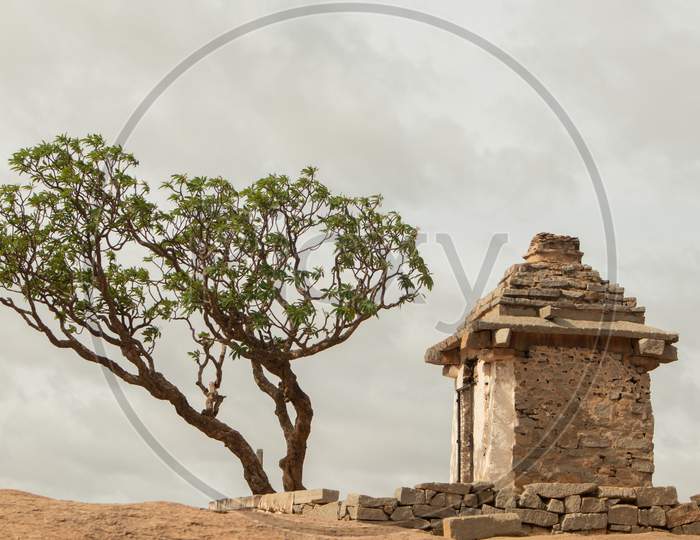 Small Ruined Hanuman Temple At Hemakuta Hill Top At Hampi, Karnataka