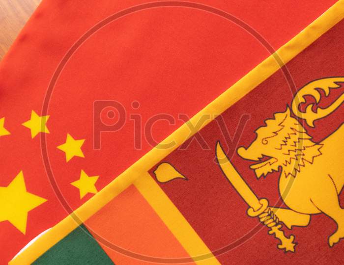 Concept Of Bilateral Relationship Between Two Countries Showing With Two Flags: China And Sri Lanka