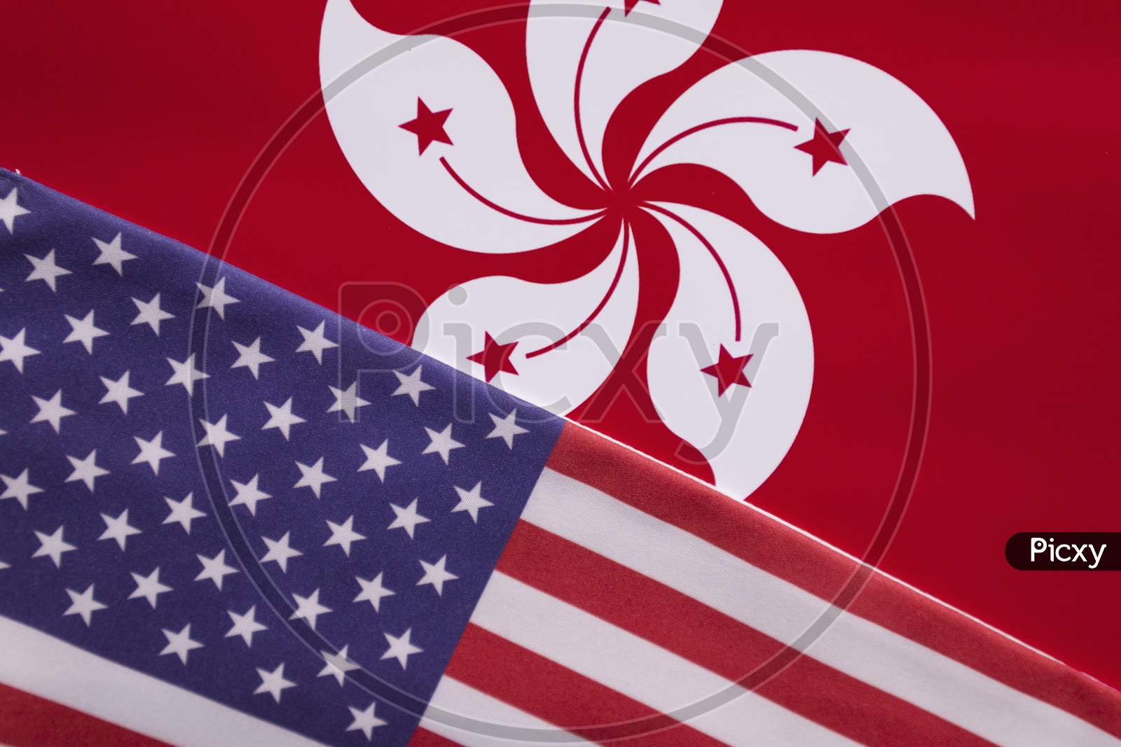 Concept Of Bilateral Relationship Between Usa And Hong Kong By Using The Flags.