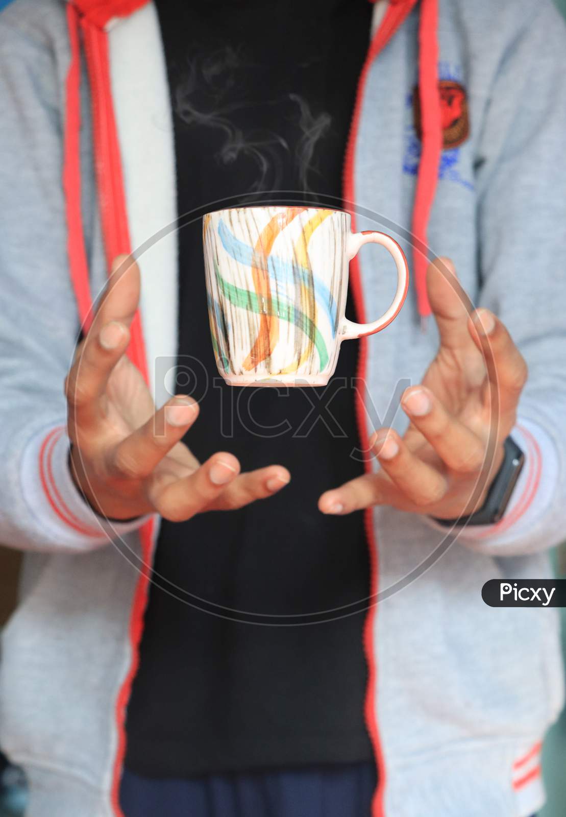 coffee cup levitation stock photo
