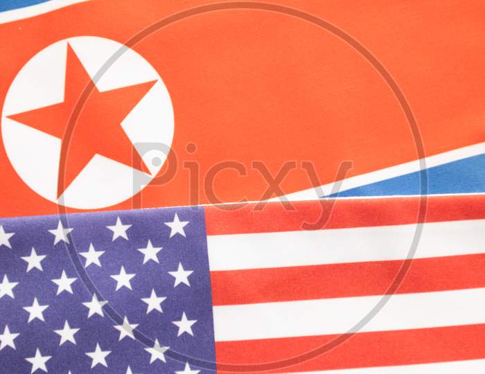 Concept Of Bilateral Relations Of Usa And North Korea Showing With Flag