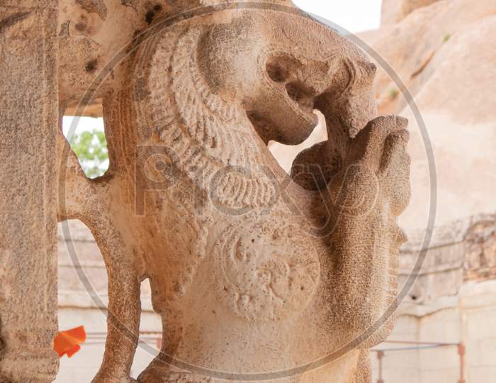 Inner View Piller Achitecture Of Malyavanta Raghunatha Temple, Hampi, Karnataka