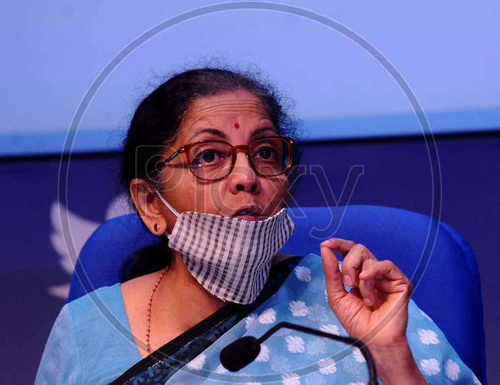 India's Finance Minister Nirmala Sitharaman Speaks During A Press Conference In  Delhi, India On May 13, 2020.