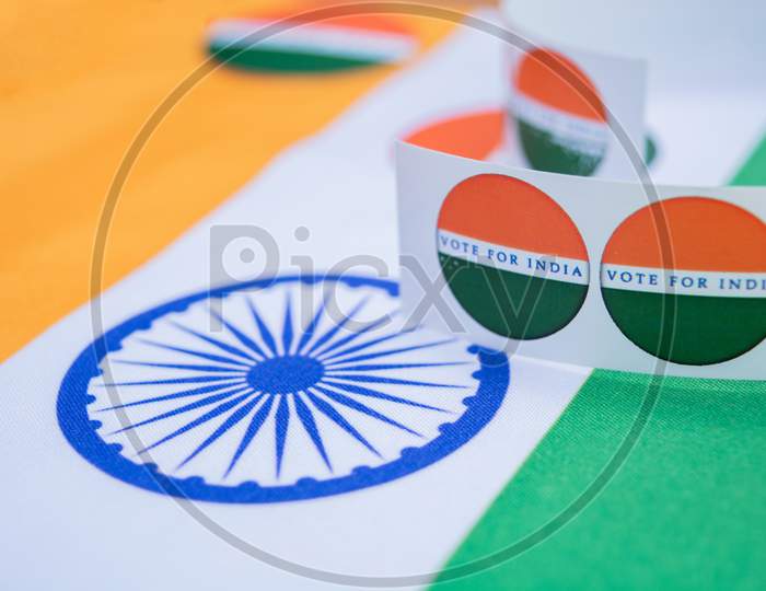 Concept Of Indian Election, Stickers Showing Vote For Better India On Indian Flag
