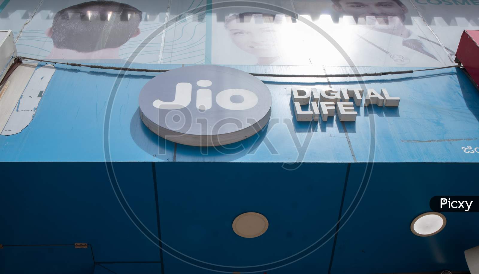 Bengaluru, India June 27,2019 : Reliance Jio Bill Board On Top Of The Shop.