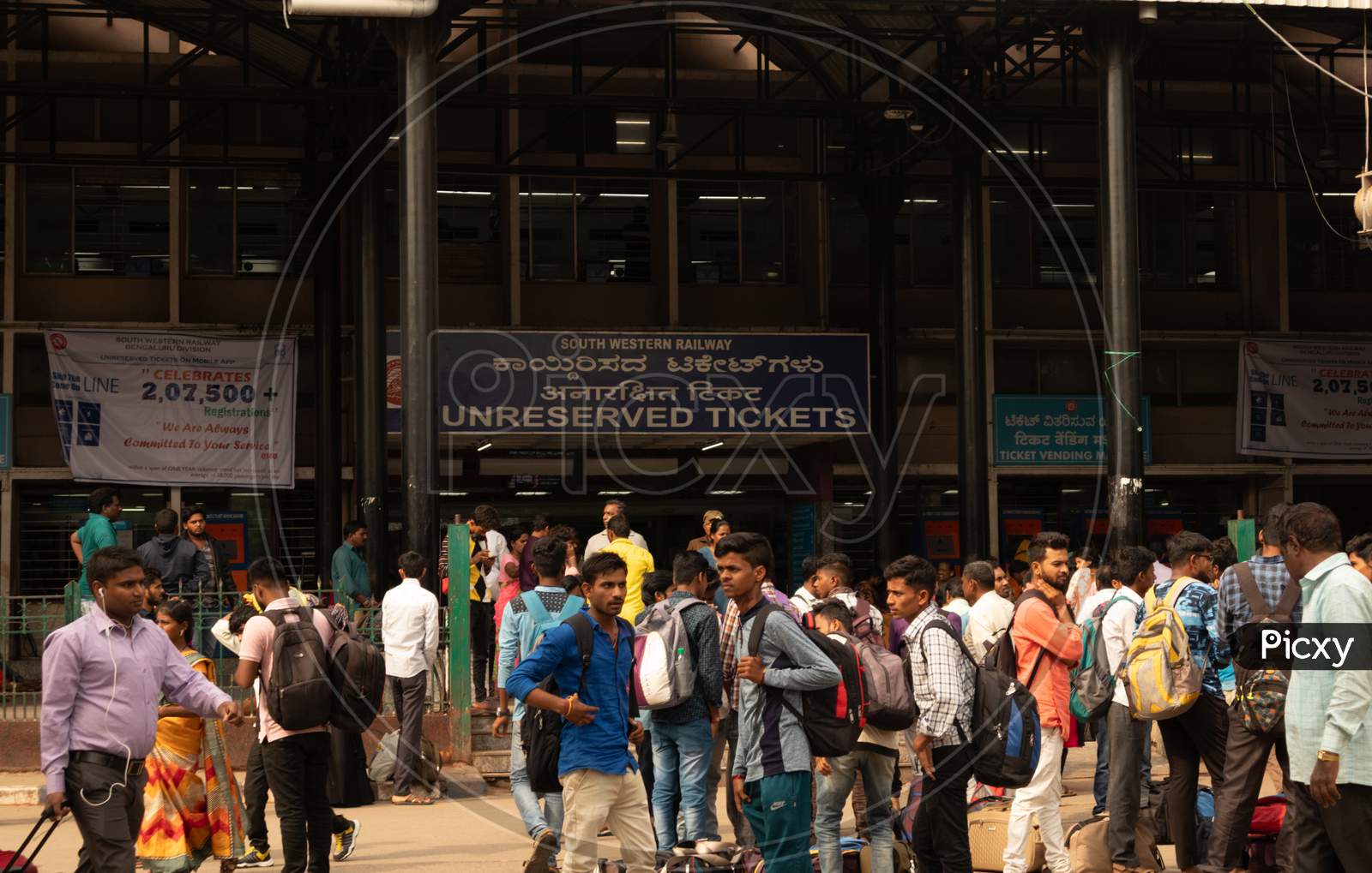 Bangalore India - June 3, 2019: Crowd Outside The Ticket Counter At Railway Station During Festival Time