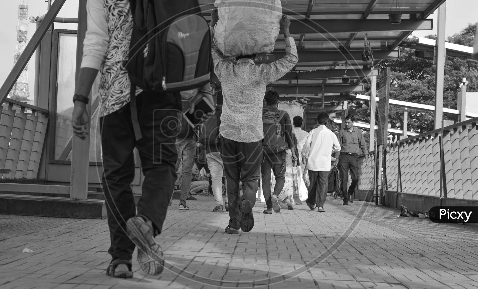 Bangalore India June 2, 2019 :Low View Ange Of A People Walking At Bengalore Bus Station, Karnataka.