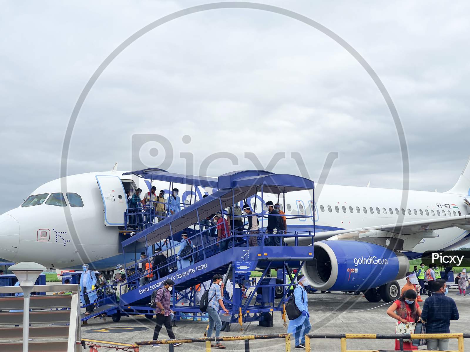 6Th June 2020- Bagdogra Airport,Siliguri, West Bengal, India-Passengers In Protective Gear Descend From Flight After Indigo Airlines Land At Bagdogra Airport