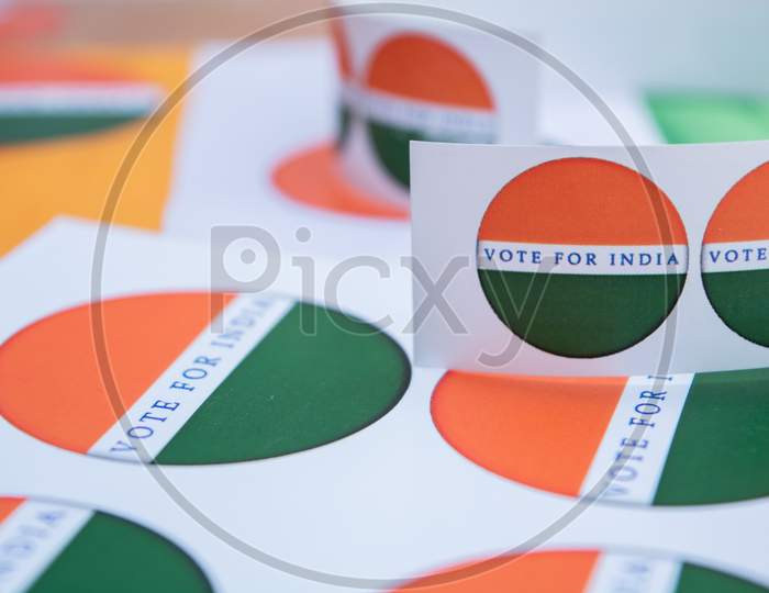 Concept Of Indian Election, Stickers Showing Vote For Better India.