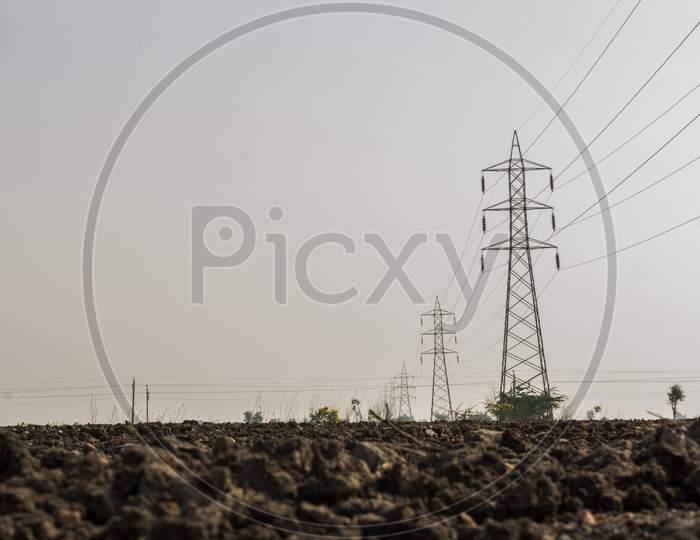 Agriculture Fields with Electric Towers