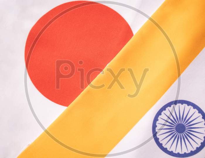 Concept Of Bilateral Relationship Between Two Countries Showing With Two Flags: India And Japan