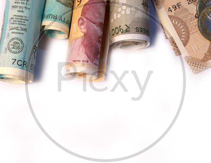 Indian Currency Notes isolated with White Background