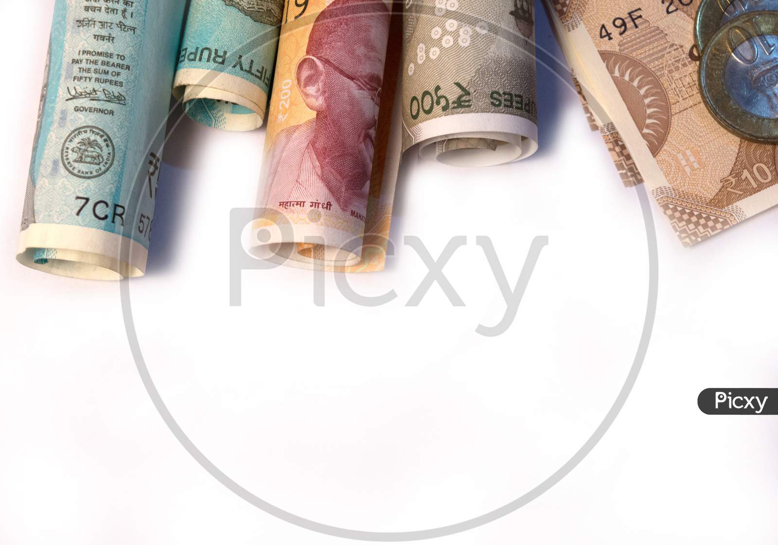 Indian Currency Notes isolated with White Background