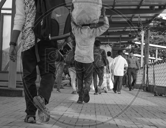 Bangalore India June 2, 2019 :Low View Ange Of A People Walking At Bengalore Bus Station, Karnataka.