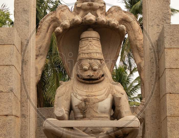 Ugra Narsimha Or Lakshmi Narsimha Temple At Hampi. The Man-Lion Avatar Of Lord Vishnu - Seated In A Yoga Position.