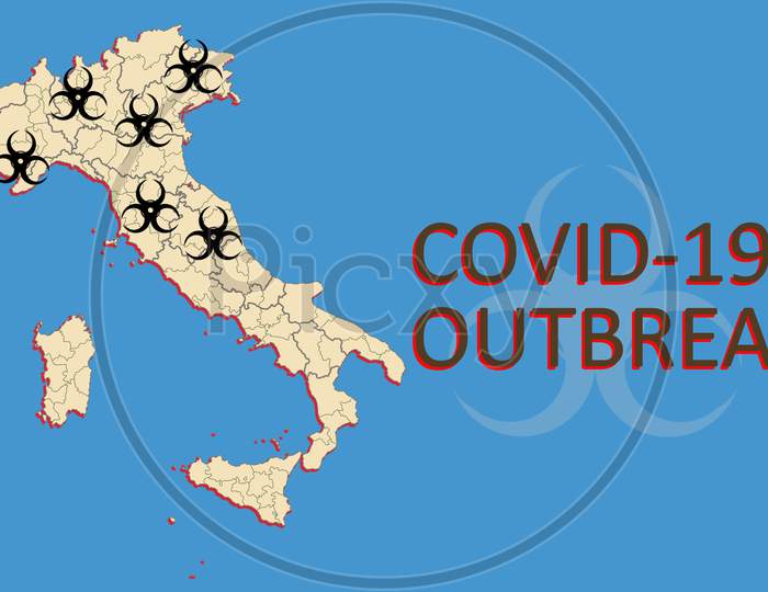 Concept Of Northern Italy Being Quarantined Due To Covid-19, Coronavirus Or Sars Cov 2 Outbreak In Italia