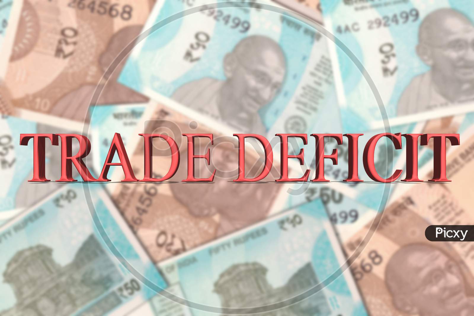 Word Trade Deficit In 3D Letters On Indian Currency Banknotes