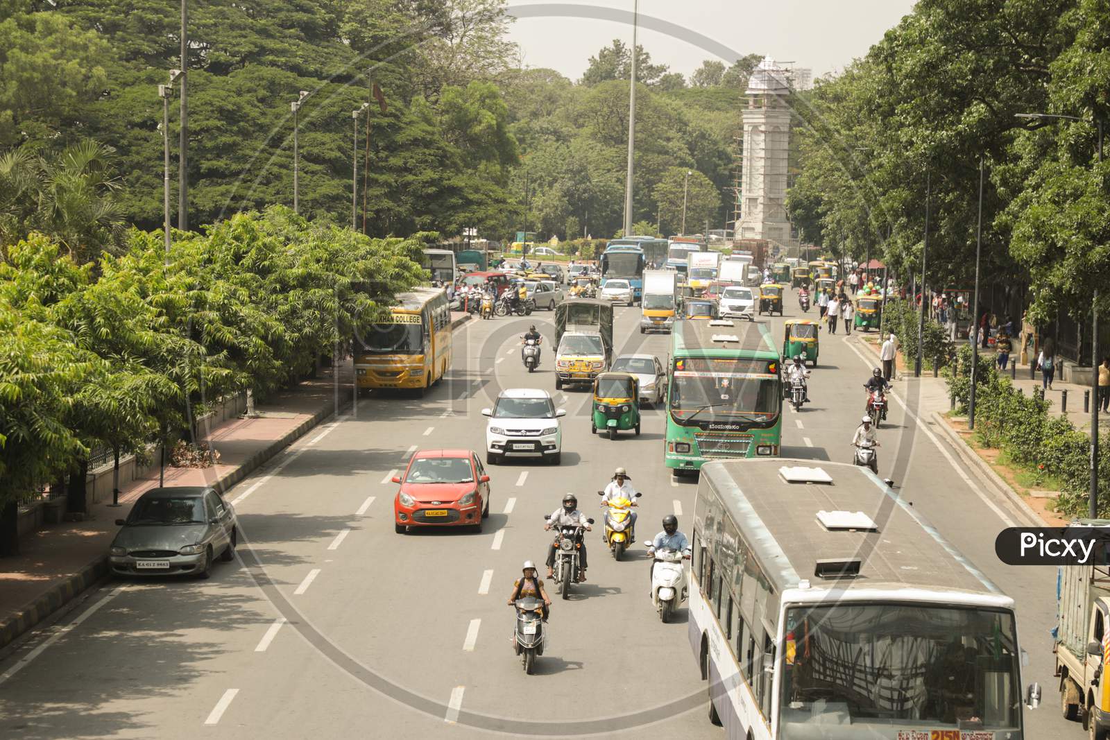 Aerial View Of Five Lane Highway Road With Waiting Vehicles Near Bbmp Bengaluru Office, Karnataka.