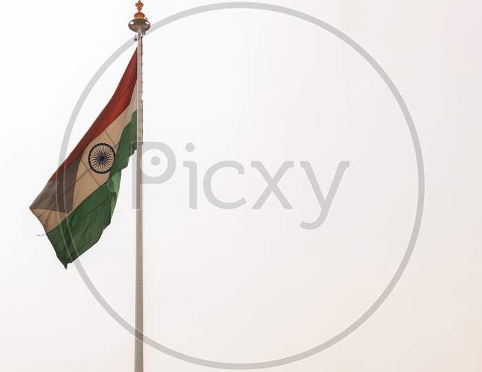 Real India Flag Waving At Railway Station.