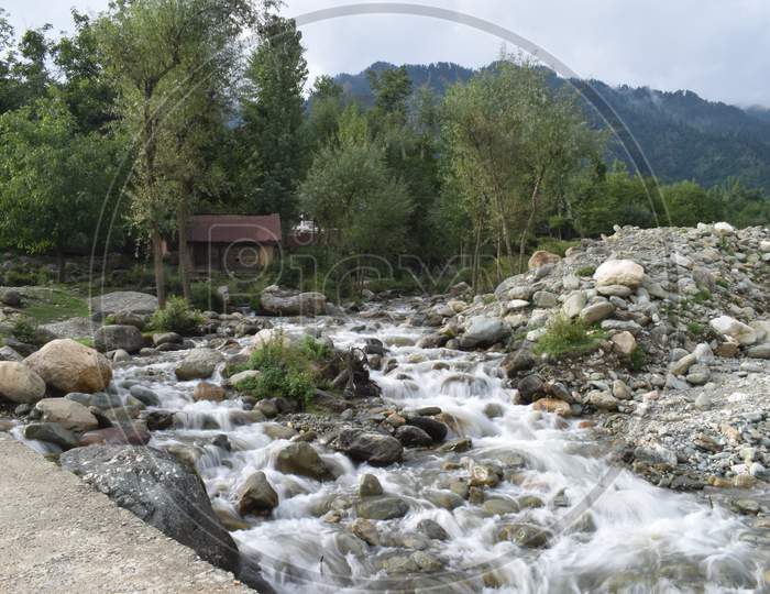 A View Of A Water Stream At Pahalgam Kashmir India.