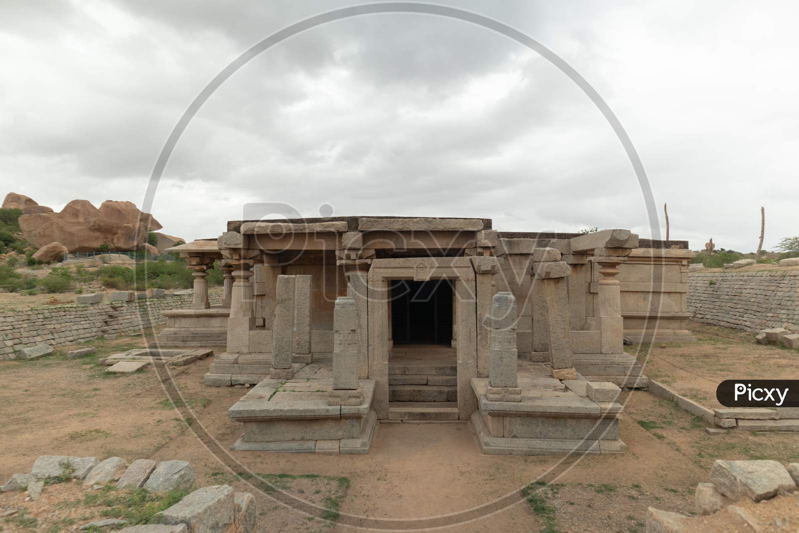 Ruined Jain Parshwanatha Temple At Hampi, India.