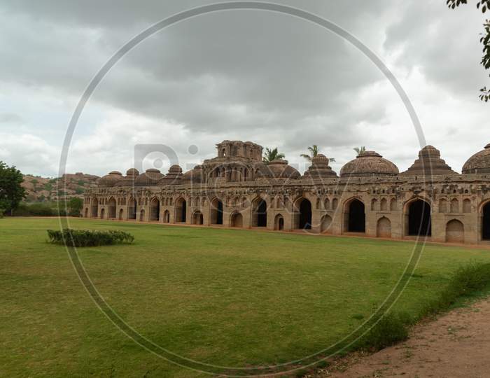 Ruins Of The Elephant Stable Inside Zanana Enclosure At Hampi From 14Th Century Vijayanagara Kingdom At Hampi, Karnataka, India.