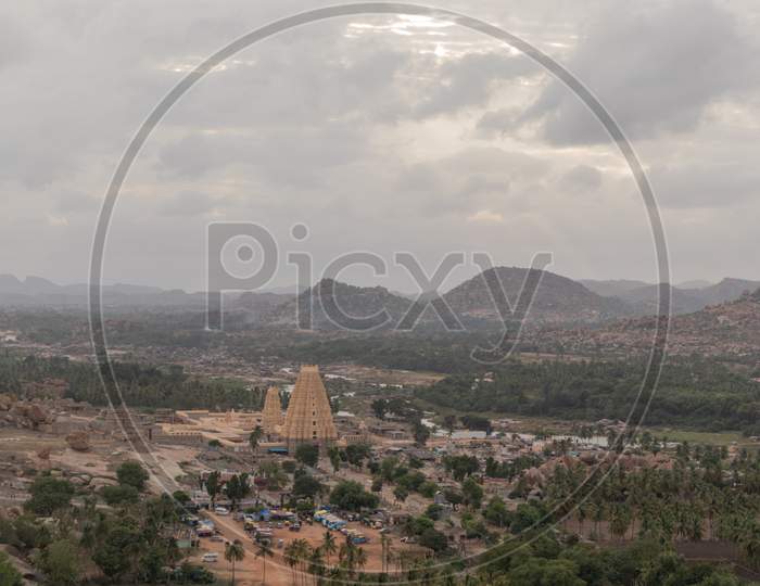 Aerial View Of Virupaksha Or Pampapati Temple And Whole Hampi, Karnataka, India