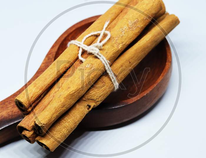 Fragrant cinnamon sticks isolated on white background without shadow