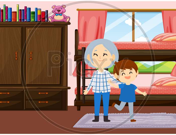 Boy Is Playing With His Grandmother At Home