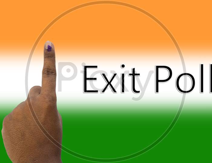 Exit Poll And Hand Showing Of Indian Election Polling On Indian Flag