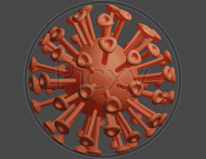 Coronavirus Or Covid-19 Pathogen On Gray Background - Background For Asian Flu Coronaviruses Influenza Virus Outbreak Concept - 3D Rendering Illustration.