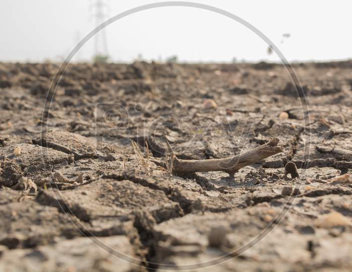 Dry Soil Arid,Drought Land Of India In Summer Seasion.