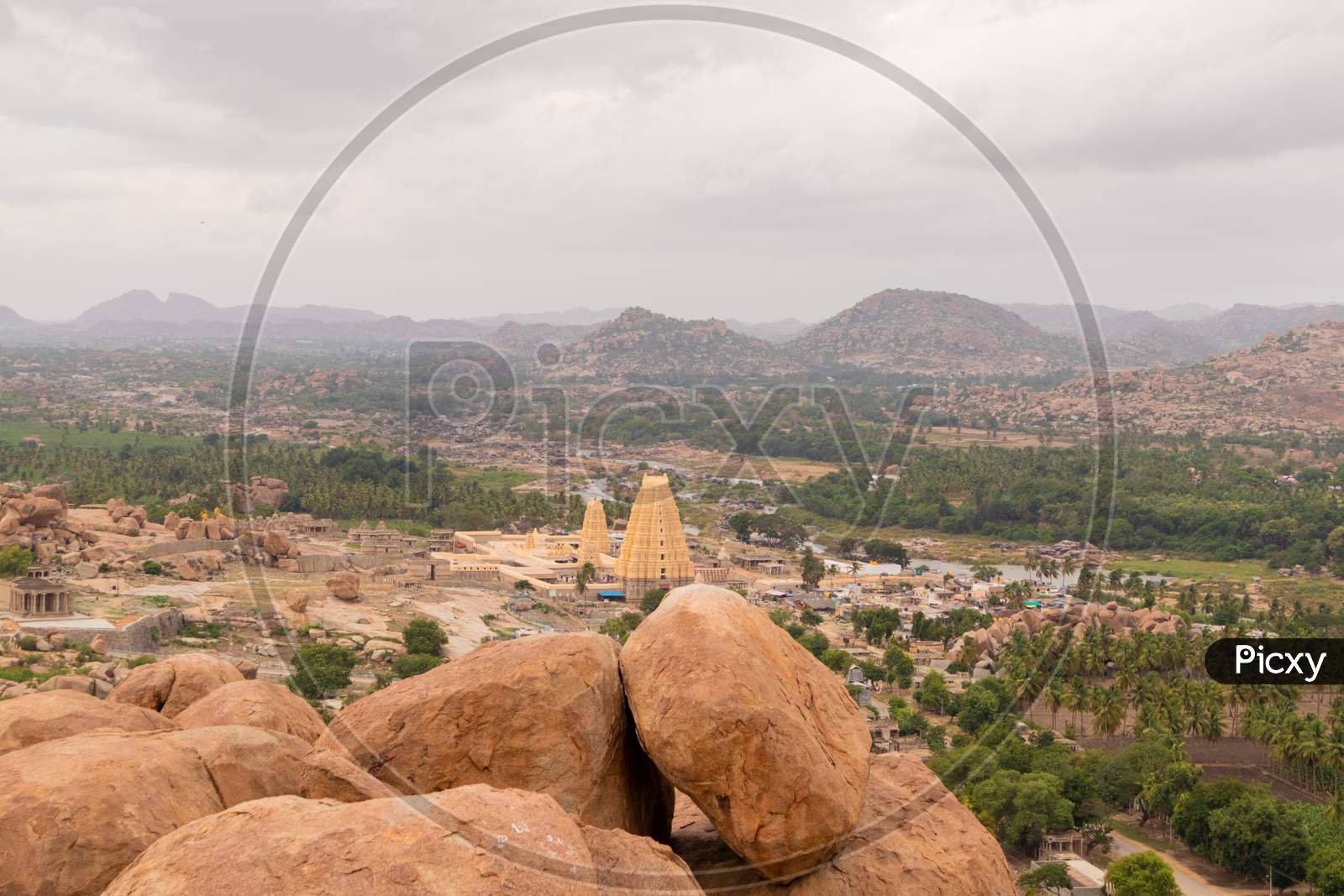 Aerial View Of Virupaksha Or Pampapati Temple And Whole Hampi, Karnataka, India