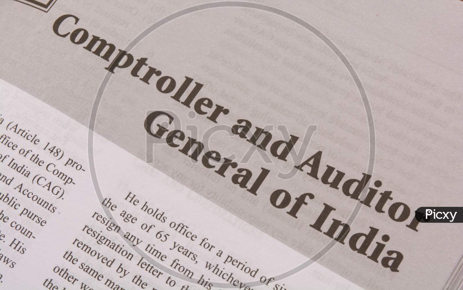 Cag Or Comptroller And Auditor General Of India Printed On Black And White Paper