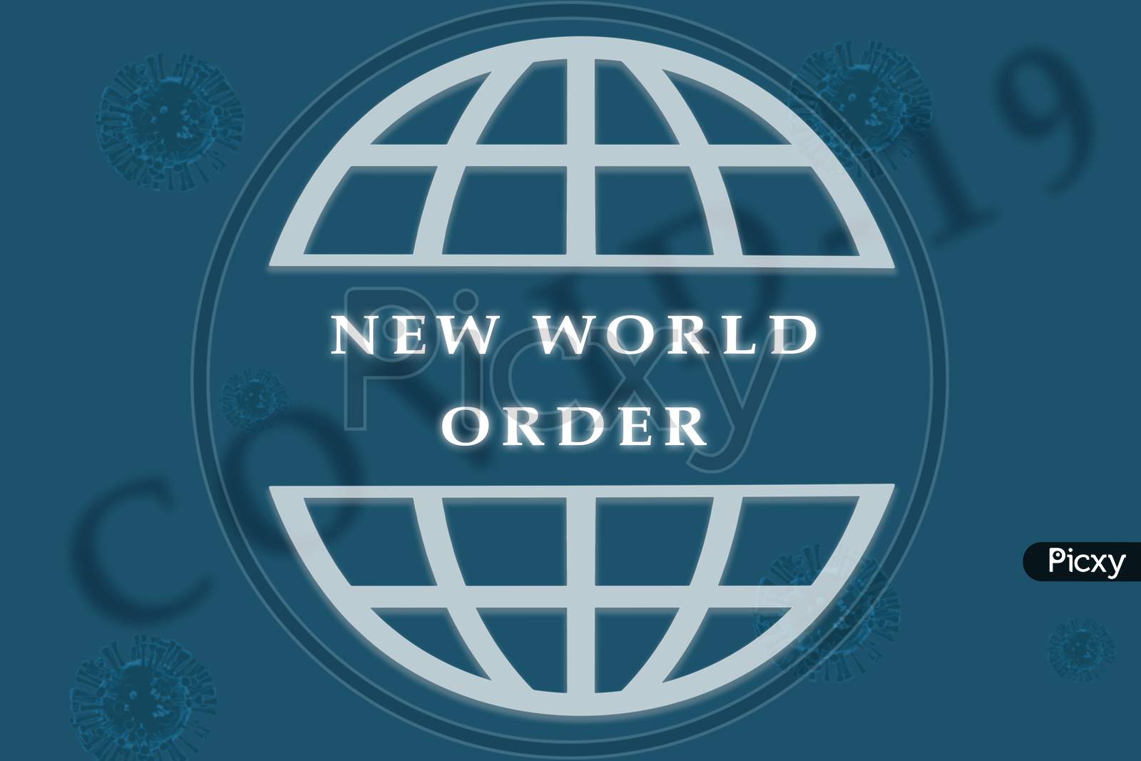 Concept Of New World Order In Geopolitics After Covid-19 Or Coronavirus Outbreak Showing With 3D Rendered Illustration Of Virus As Background.