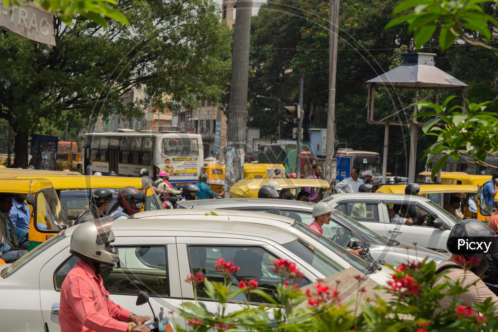 Bangalore, Karnataka India-June 04 2019 : Bengaluru City Traffic Near Town Hall, Bengaluru, India.