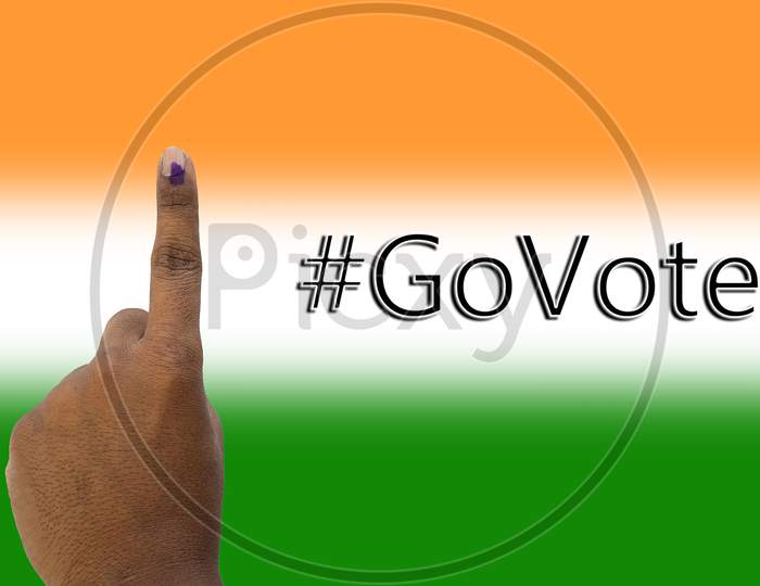 Go Vote And Hand Showing Of Indian Election Polling On Indian Flag